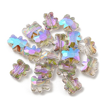 100Pcs Electroplate Glass Beads, Half Rainbow Plated, Bear, Dark Sea Green, 9.5x8.5x3.5mm, Hole: 1mm