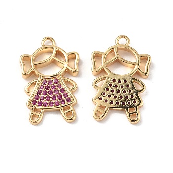 Brass Micro Pave Camellia Cubic Zirconia Pendants, Girl Charms, Real 18K Gold Plated, 21.5x14x2.3mm, Hole: 1.8mm