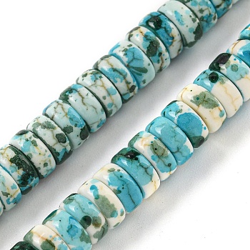 Baking Paint Synthetic Turquoise Beads Strands, with Enamel, Disc, Dark Turquoise, 6~6.5x2.5mm, Hole: 1~1.2mm, about 133~134pcs/strand, 14.57''(37cm)