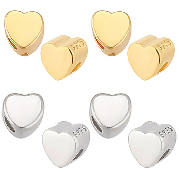 Elite 8Pcs 2 Colors 925 Sterling Silver Beads, Heart, with S925 Stamp, Real Gold Plated & Real Platinum Plated, 3.3x3.1x2.5mm, Hole: 1.2mm, 4Pcs/color