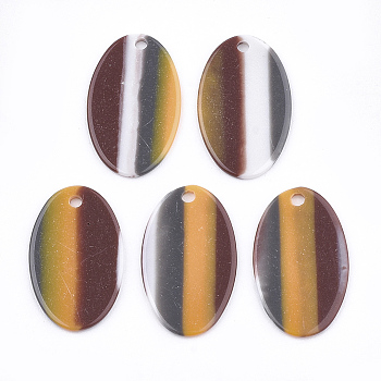 Resin Pendants, Oval, Stripe Pattern, Dark Goldenrod, 23.5x14.5x1.5mm, Hole: 1.8mm