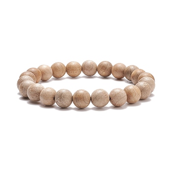 Natural Wood Round Beaded Stretch Bracelet, Yoga Jewelry for Men Women, BurlyWood, Inner Diameter: 2-3/8 inch(5.9cm), Beads: 10mm