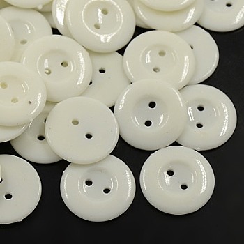 Acrylic Sewing Buttons for Costume Design, Plastic Shirt Buttons, 2-Hole, Dyed, Flat Round, White, 21x2.5mm, Hole: 1mm