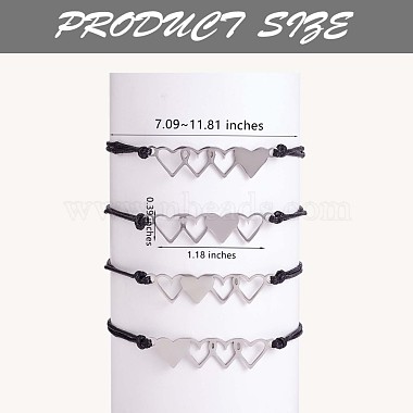 4Pcs 4 Style 430 Stainless Steel Heart Link Bracelets Set(JB716A)-3