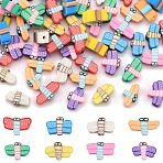 80Pcs 8 Colors Handmade Polymer Clay Beads, Dragonfly, Mixed Color, 5~8.5x9~11.5x4.5~5mm, Hole: 1.2~1.6mm, 10pcs/color(CLAY-YW0001-98)