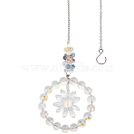 1Pc Flower Glass Car Hanging Decoration, with 304 Stainless Steel Chain and S-Hook Clasps, Clear, 228.6mm(HJEW-SP0001-11A)