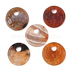 Natural Agate Carved Pendants, Flat Round with Flower Charms, 31x6mm, Hole: 1.2mm(GG-CBA3D9B-03)