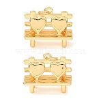 Brass Pendants, Bench with Heart Charms, Rack Plating, Long-Lasting Plated, Lead Free & Cadmium Free, Real 18K Gold Plated, 16x20x7mm, Hole: 3mm(KK-CBA2F11-37G)