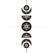 Moon Phase Wood Hanging Wall Decorations, with Cotton Thread Tassels, for Home Wall Decorations, Geometric Pattern, 72.5cm(HJEW-WH0054-008)