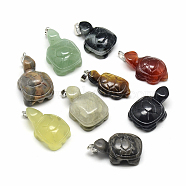 Natural & Synthetic Mixed Stone Pendants, with Brass Findings, Tortoise, Platinum, 25~28x13~18x6~12mm, Hole: 3x5mm(X-G-Q948-06)