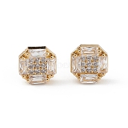 Clear Cubic Zirconia Hexagon Stud Earrings, Brass Jewelry for Women, Long-Lasting Plated, Lead Free & Cadmium Free, Real 18K Gold Plated, 8.5mm, Pin: 0.8mm(EJEW-L234-086G)