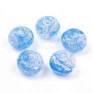 Transparent Crackle Acrylic Beads, Large Hole Beads, Rondelle, Deep Sky Blue, 14x8mm, Hole: 5.5mm, about 510pcs/500g(MACR-E025-30B)