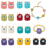 18Pcs 9 Colors Halloween Opaque Resin Beads, with Golden Tone Alloy Horns, Single-Eye Monster, Mixed Color, 13x10.5x12mm, Hole: 1.8mm, 2pcs/color(RESI-CA0001-42)
