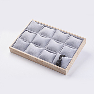 Cuboid Wood Bracelet Displays, Covered with Velvet, 12 Grids Pillows Without Lid Tray Jewelry Storage Holder, Light Grey, 35x24x4.1cm(BDIS-K003-01)