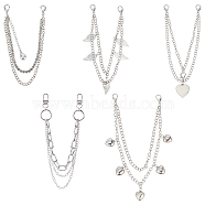 WADORN 5Pcs 5 Style Iron & Alloy Decorative Bag Chains, Pants Chain, Heart & Leaf, Platinum, 294~350mm, 1pc/style(DIY-WR0002-34)