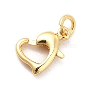 Rack Plating Brass Lobster Claw Clasps, Long-Lasting Plated, with Jump Rings, Cadmium Free & Lead Free, Heart, Real 18K Gold Plated, 10x7x2.5mm, Hole: 2.5mm, ring: 4x0.9mm(KK-K270-23G)