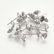 304 Stainless Steel Stud Earring Findings, For Half Drilled Beads, Stainless Steel Color, 5mm, Pin: 0.8mm(X-STAS-T019-5)