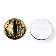 Glass Cabochons, Half Round with Evil Eye, Vertical Pupil, Gold, 20x6.5mm(GGLA-T004-02-I)