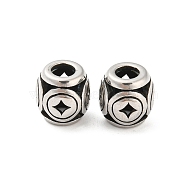 316 Surgical Stainless Steel  Beads, Rhombus, Antique Silver, 9.5x9.5mm, Hole: 4mm(STAS-Q304-37AS)