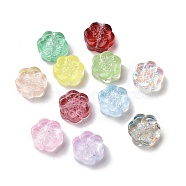 Transparent Spray Painted Glass Beads, Plum Blossom Flower, Mixed Color, 10x11x4mm, Hole: 1mm(GLAA-I050-02)