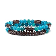 Natural Chalcedony & Synthetic Non-magnetic Hematite Beads Energy Stretch Bracelets Set, Coconut Beads Bracelets for Girl Women, Inner Diameter: 2-3/8 inch(5.9cm), 2pcs/set(BJEW-JB07142-03)