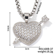 Brass Clear Cubuc Zirconia Shiny Romantic Cupid Arrow Pendant High-End Elegant Necklaces, Platinum, 23.62 inch(60cm)(VS6918-2)