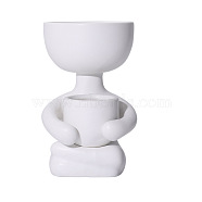 Handmade Porcelain Flower Pots, Cactus Succulent Planters, 2-Position Tiny Flower Plant Containers, Abstract Sitting Human, White, 80x60x100mm, Inner Diameter: 55mm & 30mm(PW22121044560)