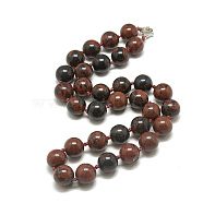 Natural Mahogany Obsidian Beaded Necklaces, with Alloy Lobster Clasps, Round, 18.1 inch~18.5  inch(46~47cm), round: 11.5~12mm(NJEW-S405-20)