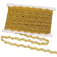 13.5M Polyester Braided Lace Trim, Wavy Bending Lace Ribbon, for Clothes and Curtains Accessories, Gold, 5/8 inch(16mm), about 14.76 Yards(13.5m)/Card(OCOR-WH0308-500)