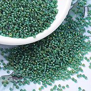 MIYUKI Round Rocailles Beads, Japanese Seed Beads, (RR1016) Silverlined Green AB, 11/0, 2x1.3mm, Hole: 0.8mm, about 5500pcs/50g(SEED-X0054-RR1016)