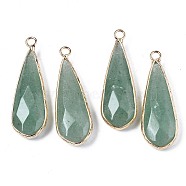 Natural Green Aventurine Pendants, with Golden Plated Brass Edge and Loop, Teardrop, Faceted, 36~37x12x6mm, Hole: 2.5mm(X-G-S359-319A)