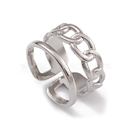 304 Stainless Steel Cuff Rings, Hollow Out Chain Element Wide Band Ring for Women, Stainless Steel Color, 11.8mm, Inner Diameter: 17mm(RJEW-G285-83P)