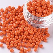 Baking Paint Glass Seed Beads, Orange Red, 8/0, 3mm, Hole: 1mm, about 10000pcs/bag(SEED-S002-K4)