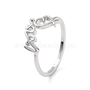 Brass Open Cuff Rings for Women, Word Love, for Valentine's Day, Platinum, Inner Diameter: 19mm(RJEW-A028-01P)