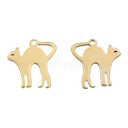 Ion Plating(IP) 201 Stainless Steel Charms, Halloween Style, Cat, Real 18K Gold Plated, 14.5x14.5x1mm, Hole: 1mm(STAS-N098-079LG)