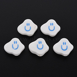 Handmade Porcelain Beads, Star with Smile, White, 14.5x17x6.5mm, Hole: 2mm(PORC-T007-02)