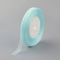 Sheer Organza Ribbon, DIY Material for Ribbon, Pale Turquoise, 1/2 inch(12mm), about 50yards/roll(45.72m/roll)(X-VC003-13)