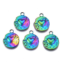 Ion Plating(IP) 304 Stainless Steel Pendants, Cadmium Free & Nickel Free & Lead Free, Incomplete Flat Round with Heart, Rainbow Color, 19.5x16x2.5mm, Hole: 2.5mm(STAS-S119-125)