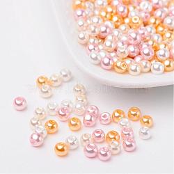 Barely Pink Mix Pearlized Glass Pearl Beads, Mixed Color, 4mm, Hole: 1mm, about 400pcs/bag(HY-X006-4mm-01)