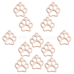 20Pcs 304 Stainless Steel Charms, Dog Paw Prints, Rose Gold, 12.9x11.8x1mm, Hole: 1.5mm(STAS-UN0032-63)