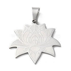 201 Stainless Steel Pendants, Laser Cut, Lotus Charm, Stainless Steel Color, 25x26x1.5mm, Hole: 7X4.5mm(STAS-D041-16P)
