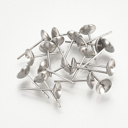 304 Stainless Steel Stud Earring Findings, For Half Drilled Beads, Stainless Steel Color, 5mm, Pin: 0.8mm(X-STAS-T019-5)