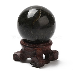 Natural Labradorite Crystal Ball Display Decorations, with Wood Base, Feng Shui Reiki Energy Stone Ornaments, 46x45x60mm(DJEW-XCP0001-10)