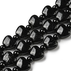 Natural Black Tourmaline Beads Strands, Apple, 9x10.5x5mm, Hole: 1mm, about 35pcs/strand, 15.47''~15.67'' (39.3~39.8cm)(G-C062-A01-01)