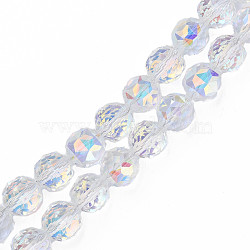 Electroplate Transparent Glass Beads Strands, AB Color Plated, Faceted, Round, Clear AB, 12x11mm, Hole: 1.2mm, about 50pcs/strand, 22.05 inch(56cm)(EGLA-N002-34A-C03)