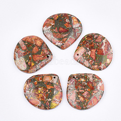 Synthetic Gold Line Regalite/Imperial Jasper/Sea Sediment Jasper Pendants, Dyed, teardrop, Orange, 40.5x40.5x7mm, Hole: 1.2mm(G-S329-042D)