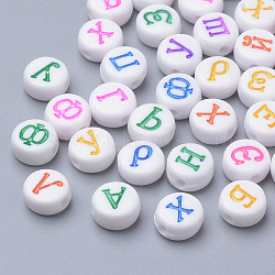 Enamel Style Acrylic Beads, Flat Round with Russian Alphabet, Mixed Color, 7x4mm, Hole: 1mm, about 3700pcs/500g(SACR-T338-05)