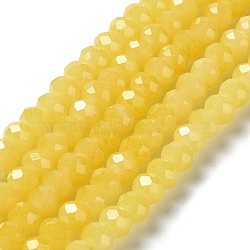 Baking Painted Imitation Jade Glass Bead Strands, Faceted Rondelle, Yellow, 6x5mm, Hole: 1.2mm, about 85pcs/strand, 16.73''(42.5cm)(DGLA-A034-J6MM-A24)