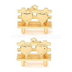 Brass Pendants, Bench with Heart Charms, Rack Plating, Long-Lasting Plated, Lead Free & Cadmium Free, Real 18K Gold Plated, 16x20x7mm, Hole: 3mm(KK-CBA2F11-37G)