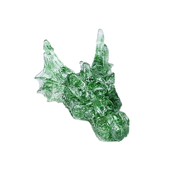 Resin Dragon Head Display Decoration, with Lampwork Chips inside Statues for Home Office Decorations, Green, 60x90x40mm